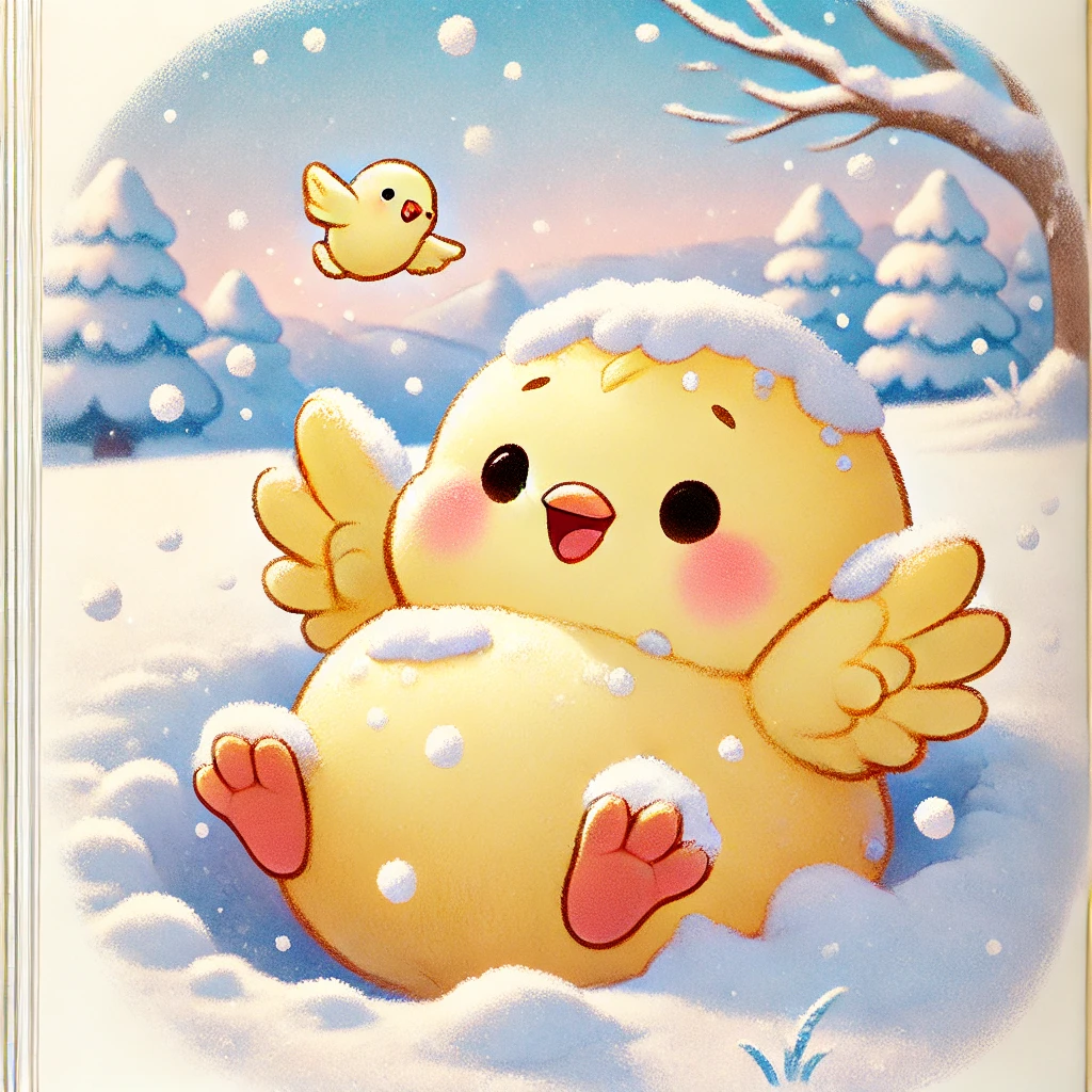 雪にかぶってはしゃいでいるぴもんくんピヨ🐤楽しそうでこっちもニコニコするピヨね✨