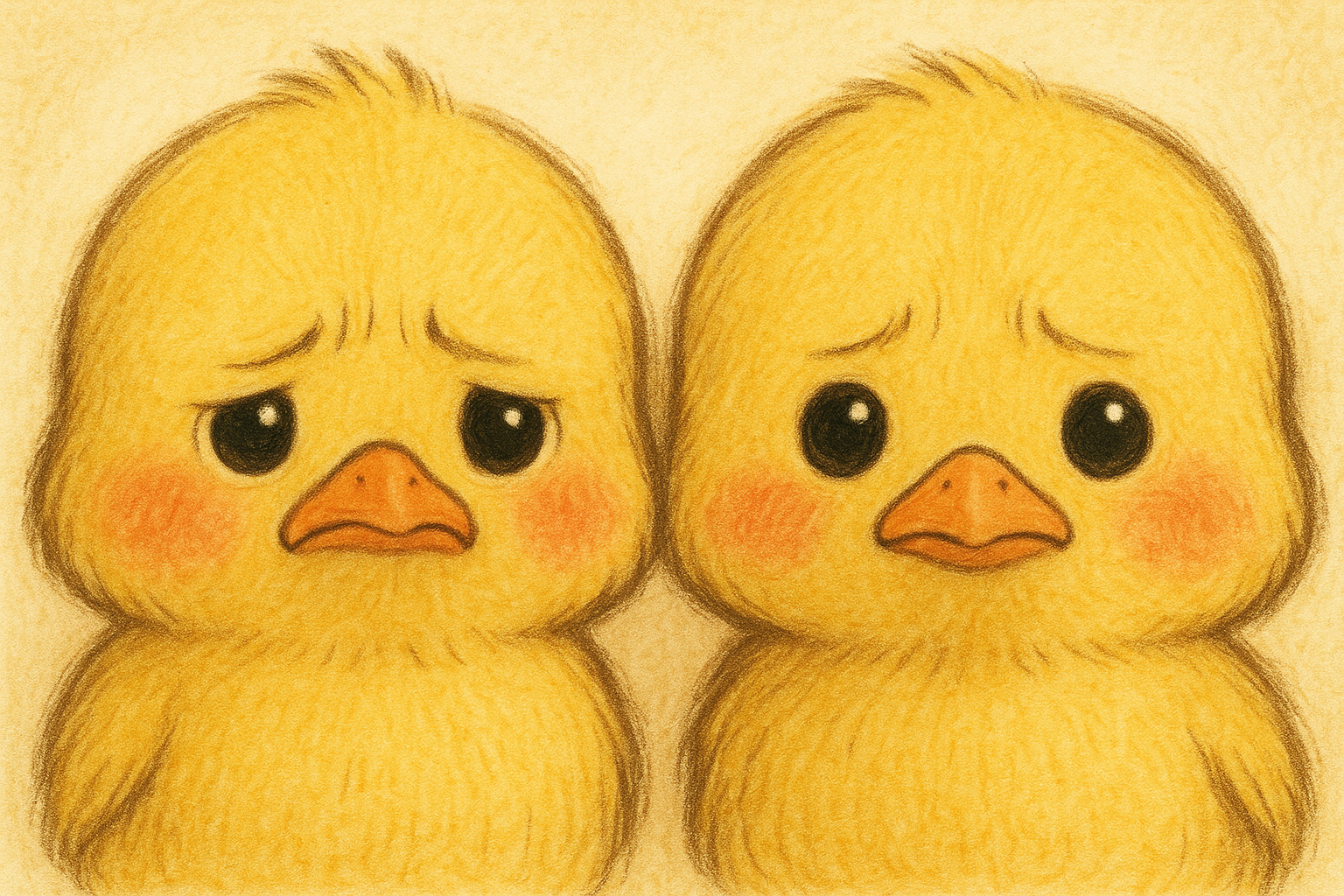 イラストの説明ピヨ!悔しそうにほっぺをぷくーっと膨らませているヒヨコくんとひよたくんピヨ!かわいいピヨ!