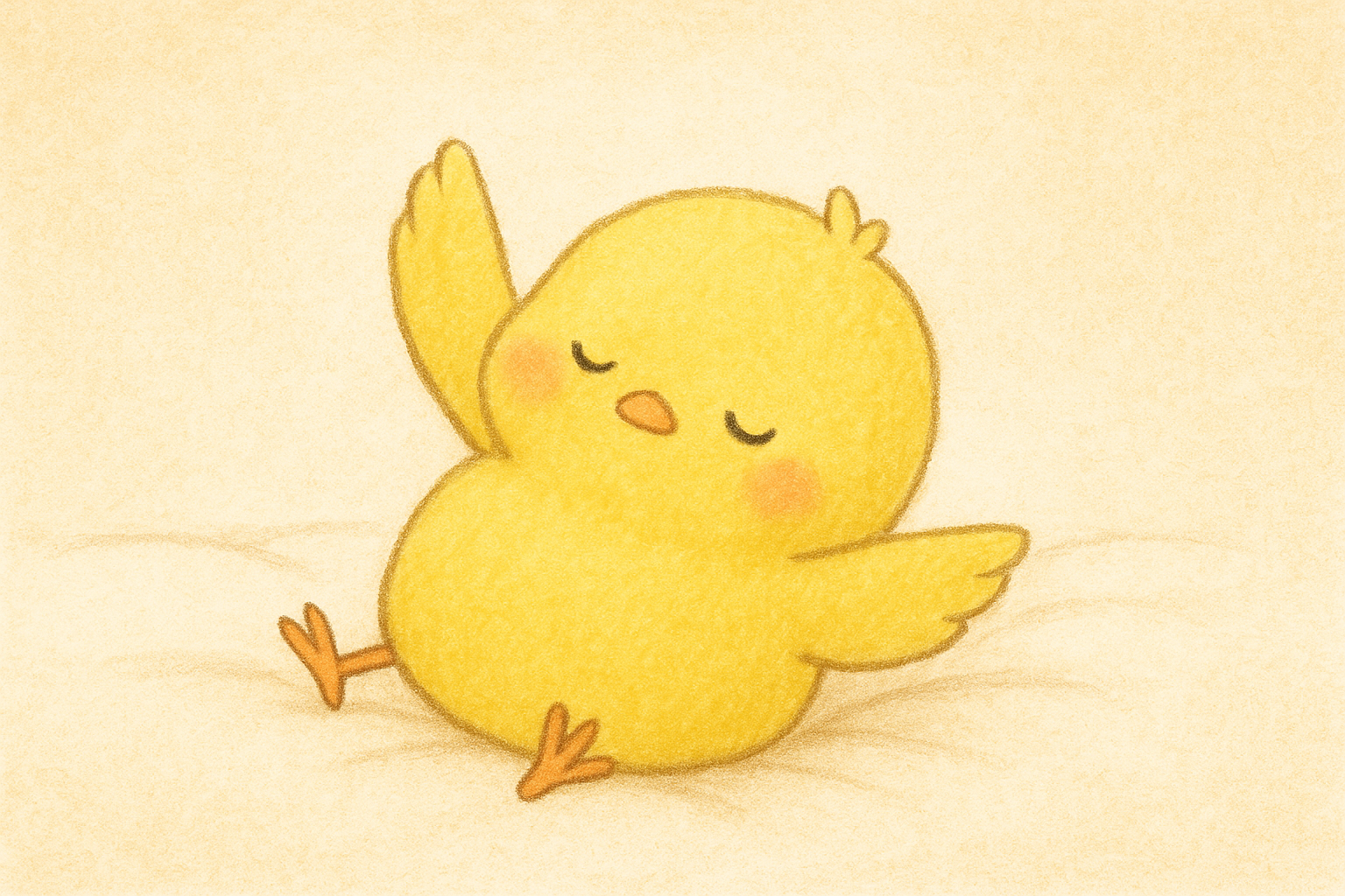 このイラストには寝ながらラジオ体操しているピヨちゃんが描かれてるピヨ!器用な子ピヨね!