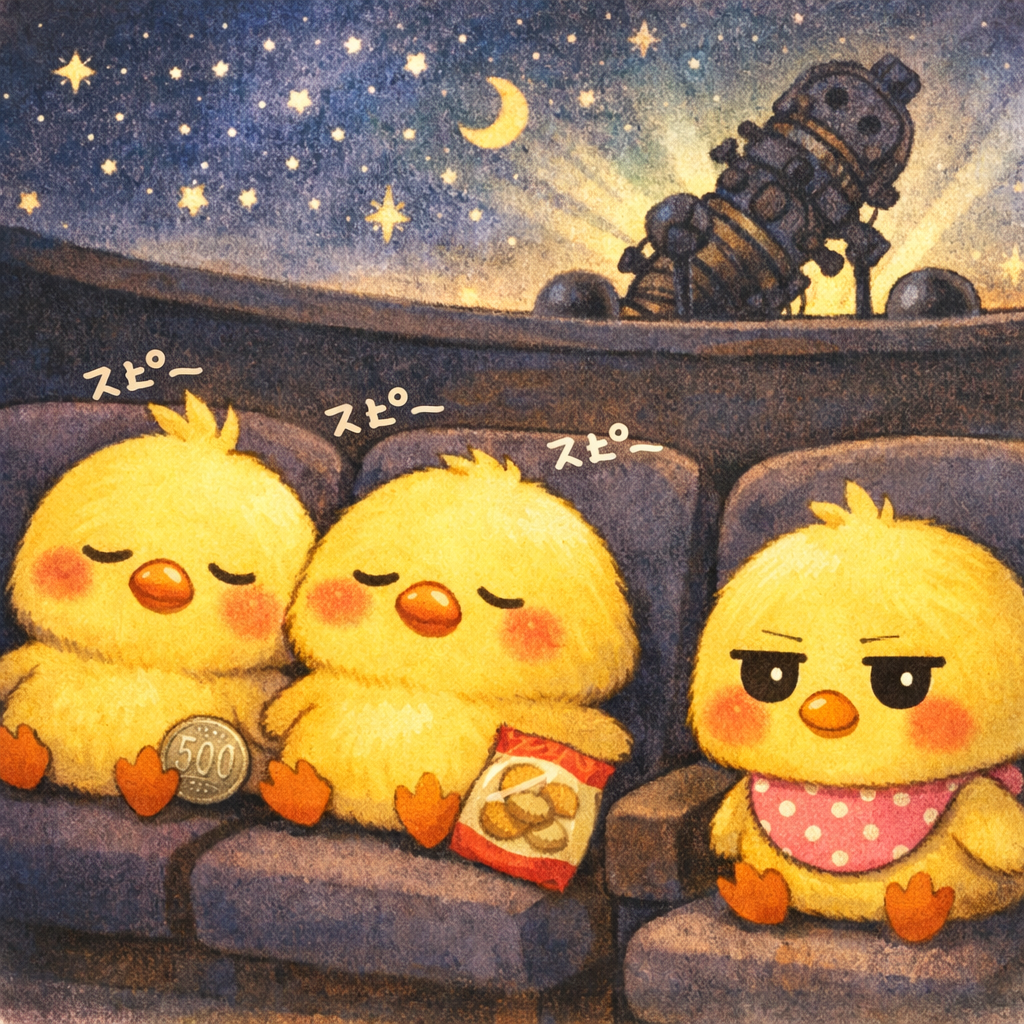 このイラストでは、ヒヨコくんとぴもんくんが気持ちよさそうに寝ているピヨ!ひよたくんがジト目になっていてかわいいピヨね!