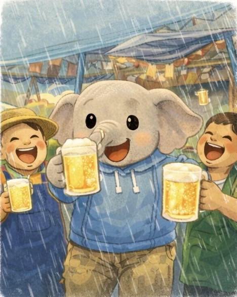 イラストの説明ピヨ。お部屋の中で、すーさんが本を持っていて、よいちゃんとリンちゃん、ヒヨコ三兄弟がにこにこ拍手しているピヨ。 あったかくて、やさしい時間が流れているイラストだピヨ。